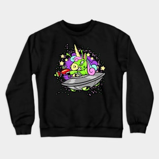 Unicorn Alien Spaceship Space Funny Art Crewneck Sweatshirt